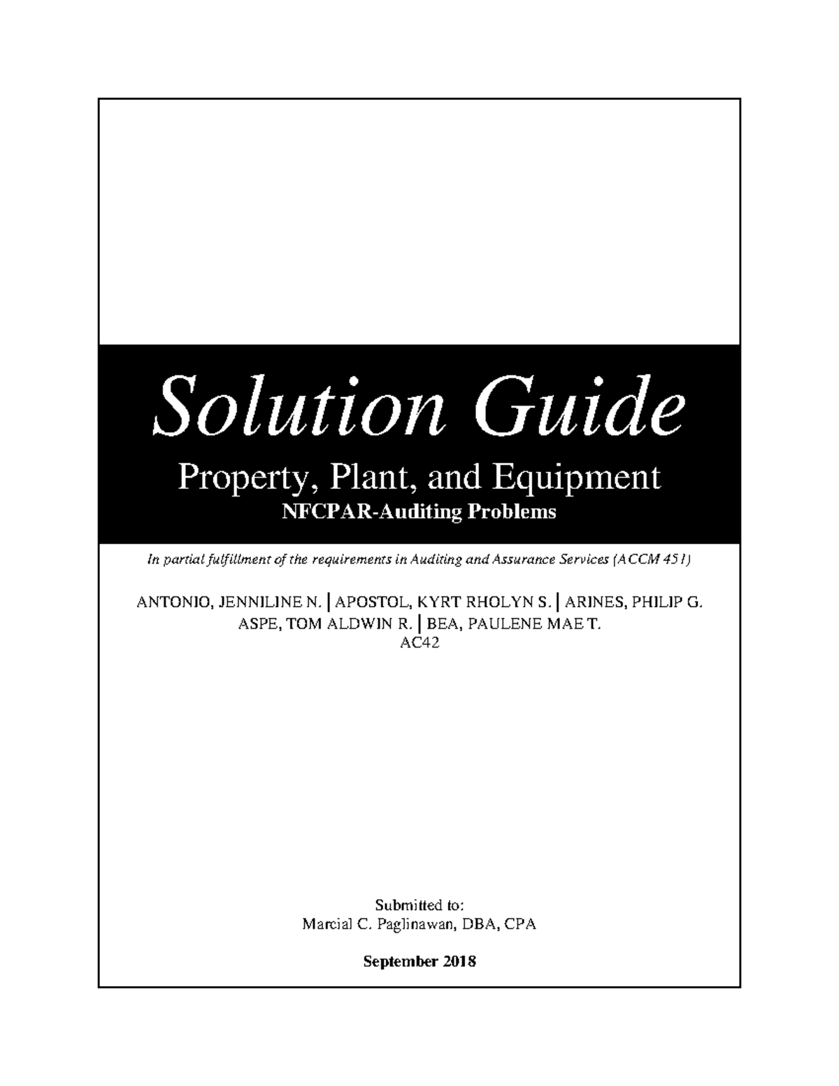 Solution Guide for PPE Auditing Problems (ACCM 451) - Document Preview