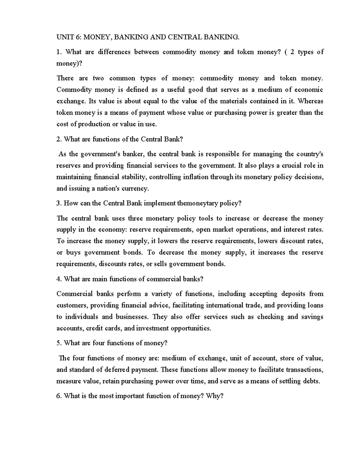 TACN2 - HGHCHG: Unit 6-10 Notes on Money, Banking, Taxation & Intl ...
