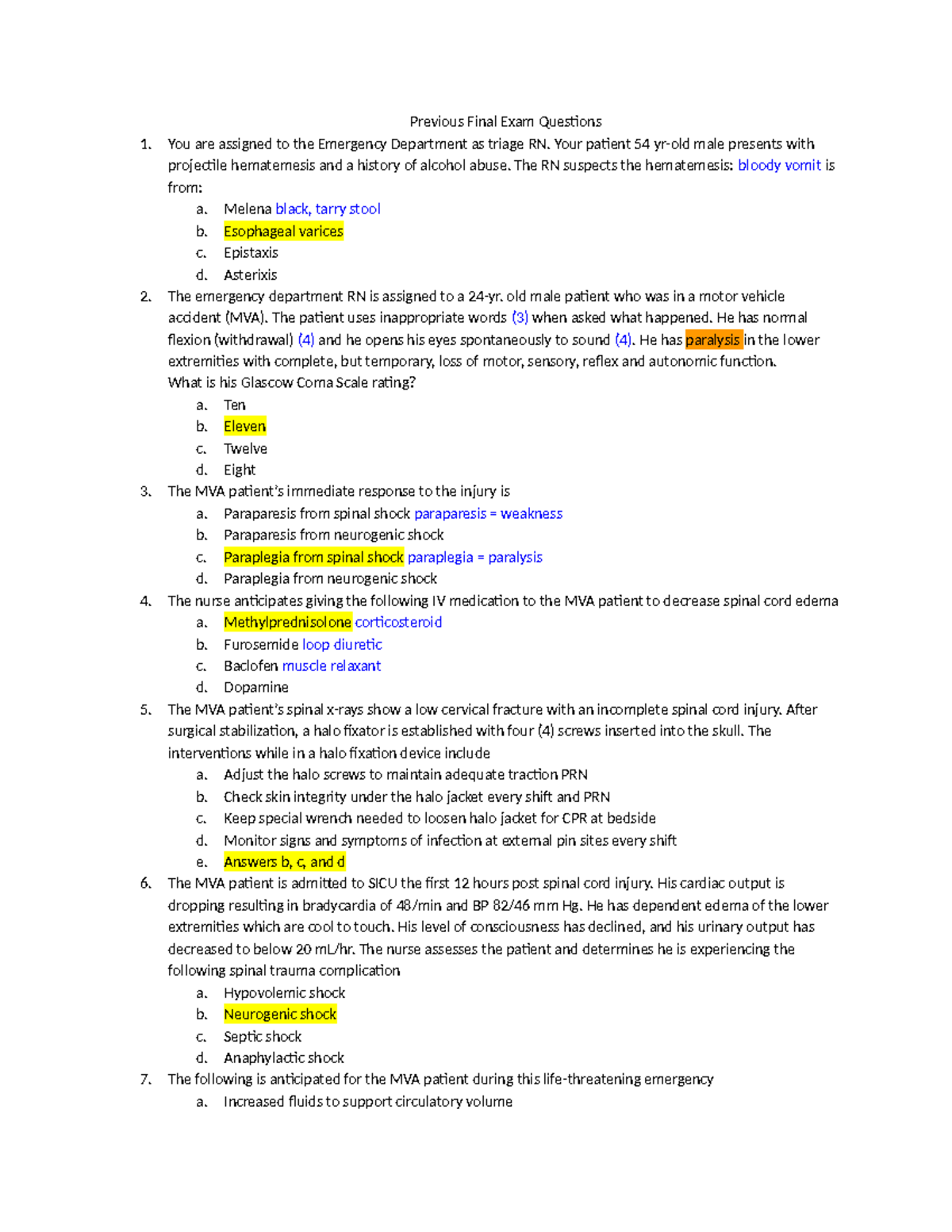 Med Surg 2 Final Exam Questions Highlights - Studocu