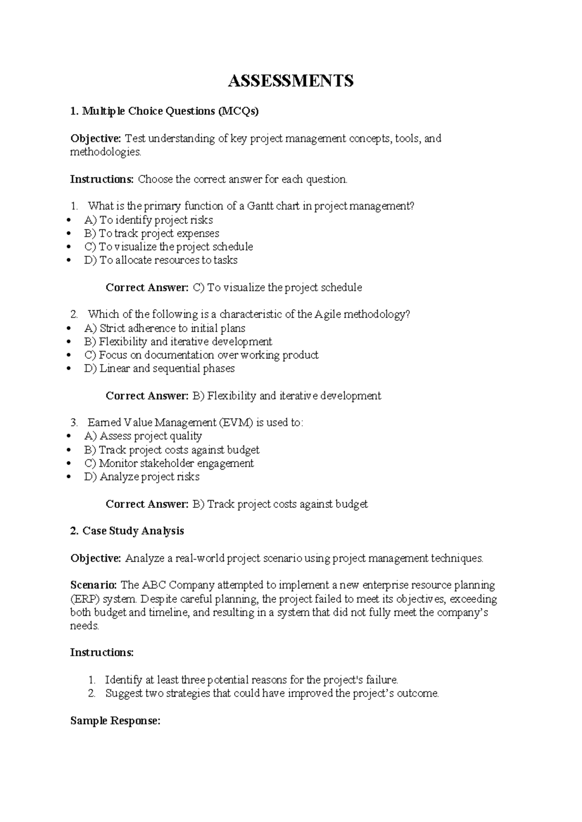 Project Management Assessment: MCQs, Case Study, & Plans Overview - Studocu