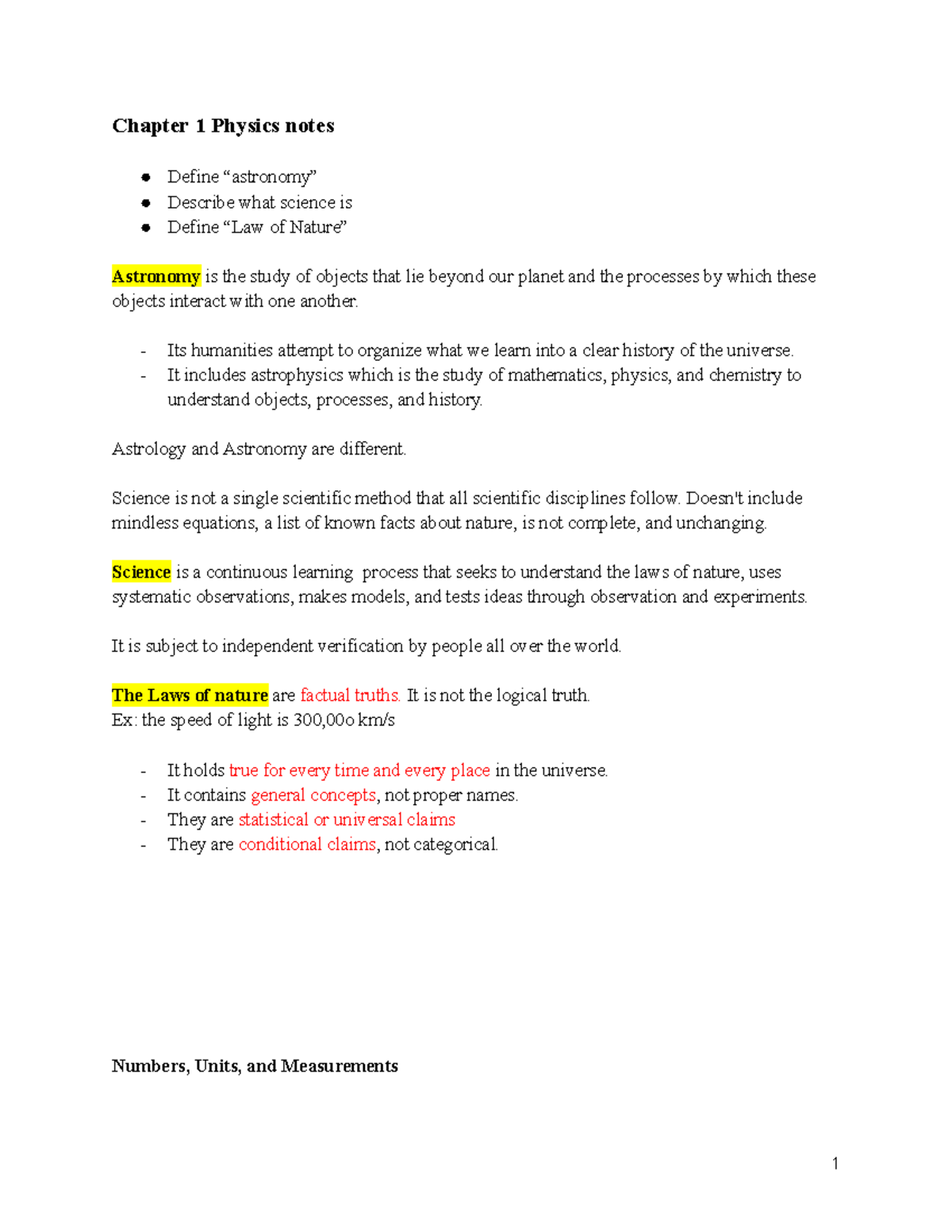 Physics Notes: Chapters 1-5 Overview on Astronomy and Light (PHYS 101 ...