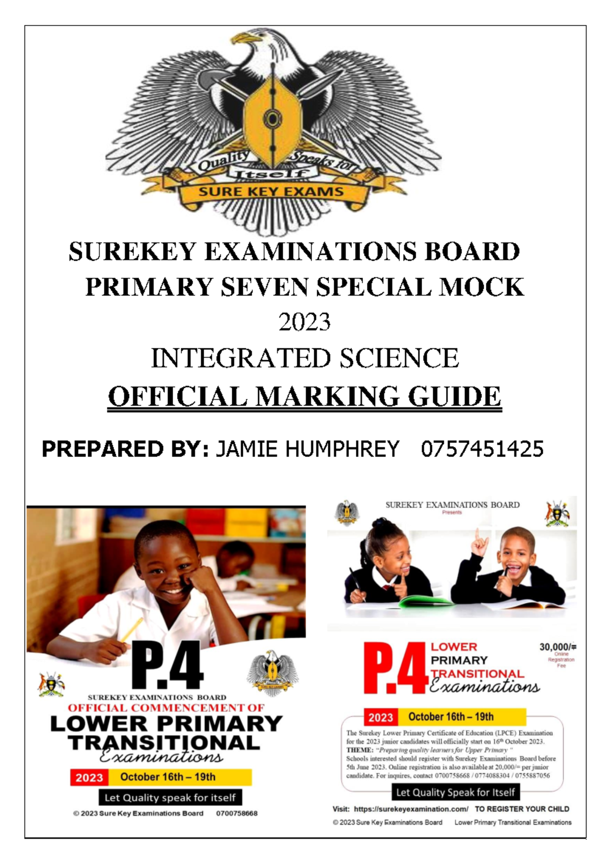 SUREKEY P.7 Science Mock Exam Marking Guide 2023 - Studocu