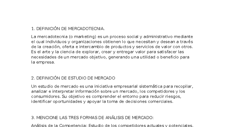 Definición y Estrategias de Mercadotecnia: Estudio de Mercado y ...