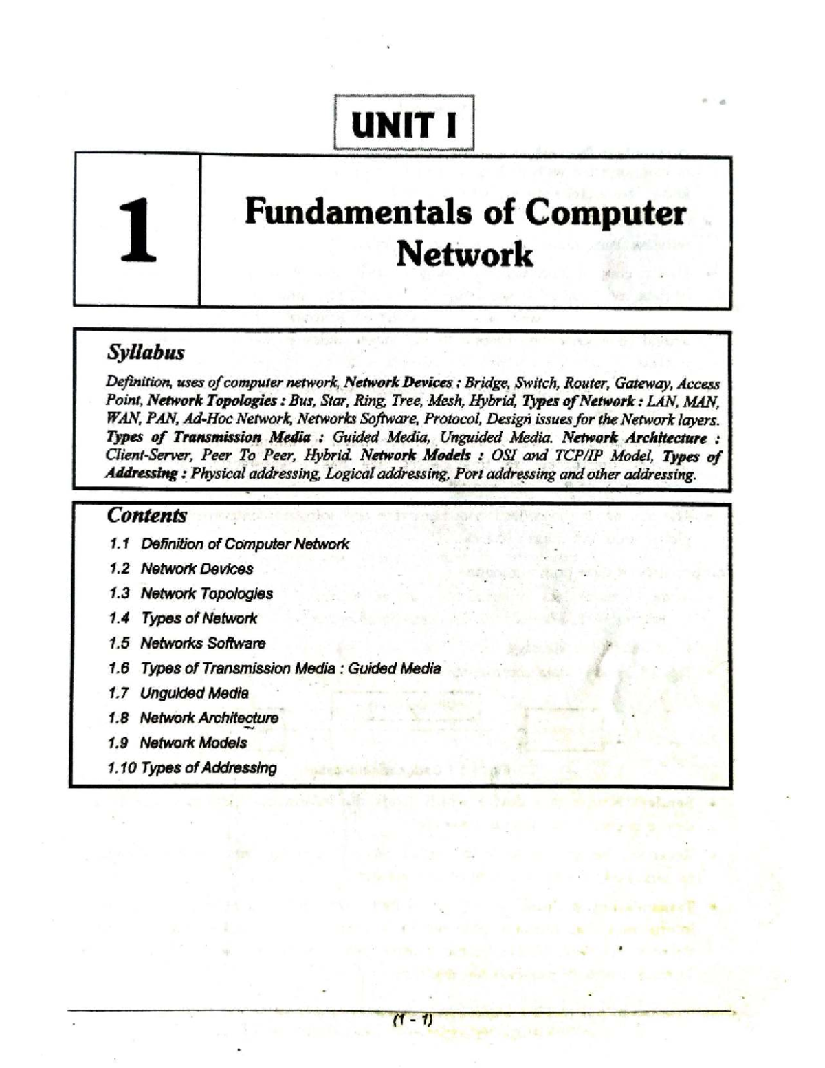 CN 101 Fundamentals of Computer Networks: Syllabus Overview and Key ...