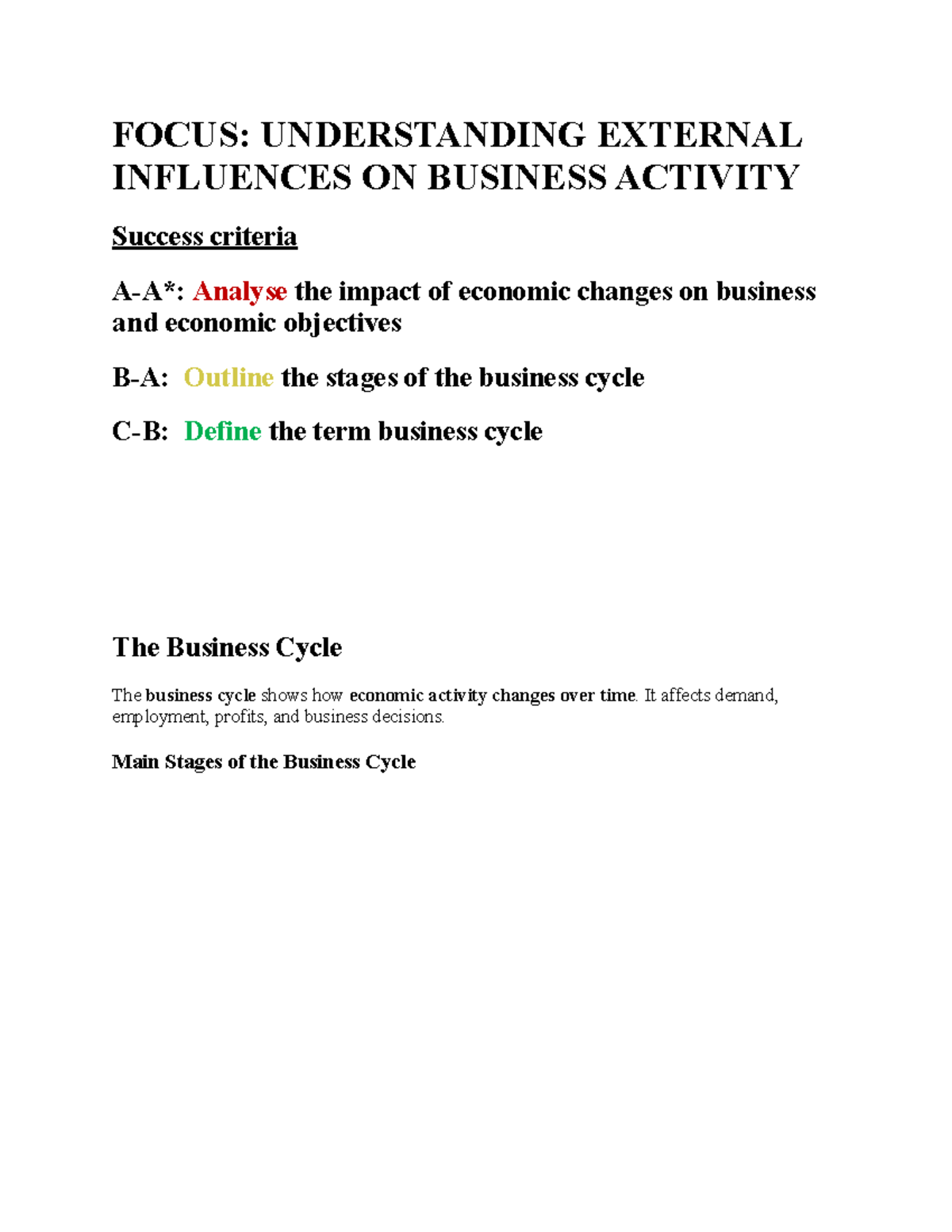 Business Studies Notes: IGCSE 0450 - Understanding Economic Influences ...