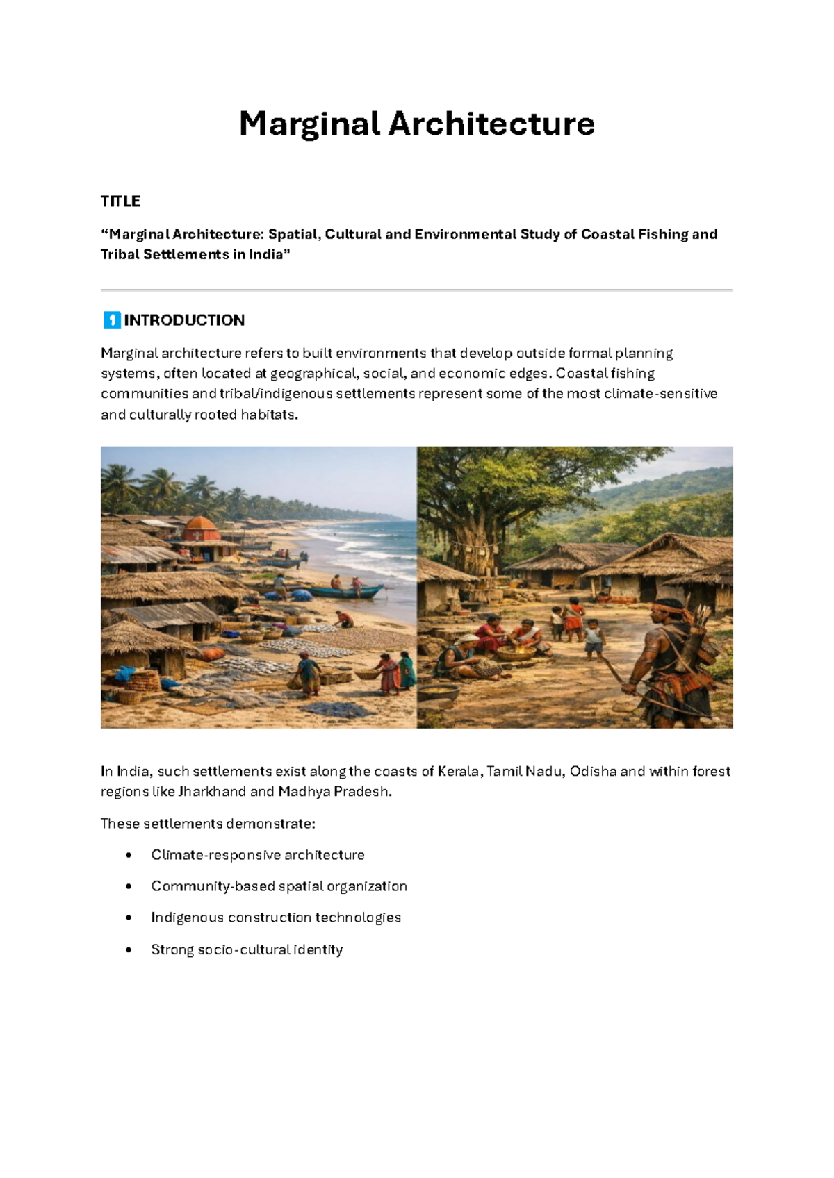 Marginal Architecture: Study of Coastal & Tribal Settlements - Studocu