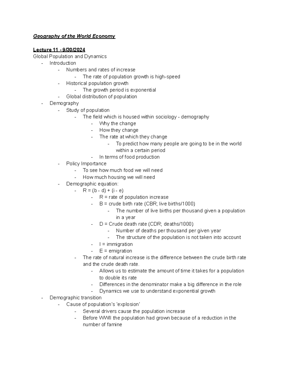 GEOG 216 - Lecture Notes on Global Population Dynamics & Resources ...