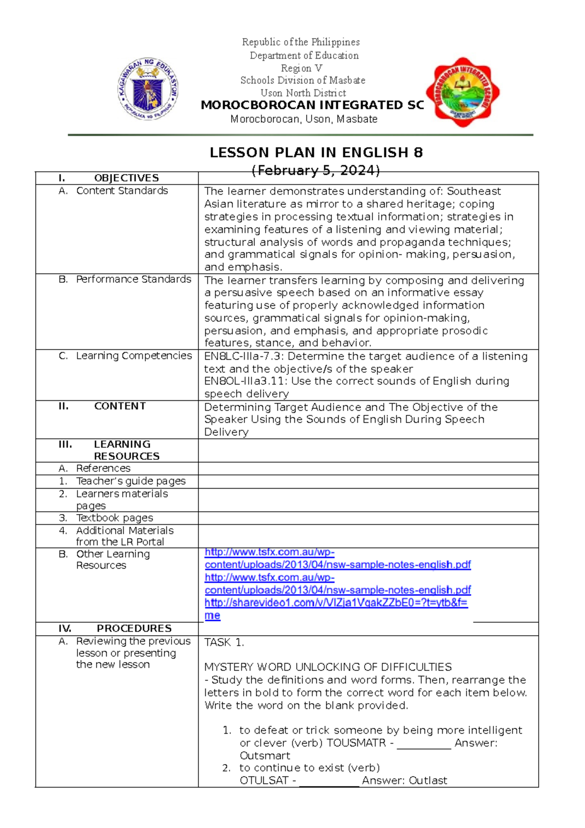 - Feb. 05,2024 - A 7'Es Lesson Plan Sample - Republic of the ...