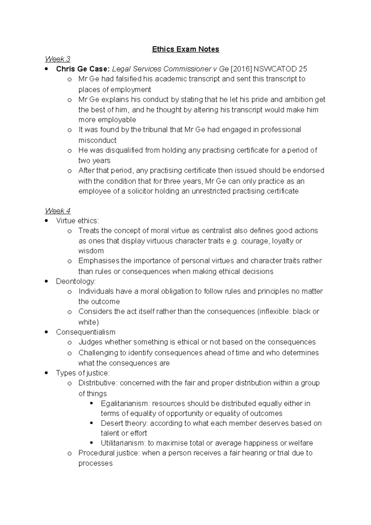 Ethics Exam Notes for Law Course: Key Concepts and Cases - Studocu