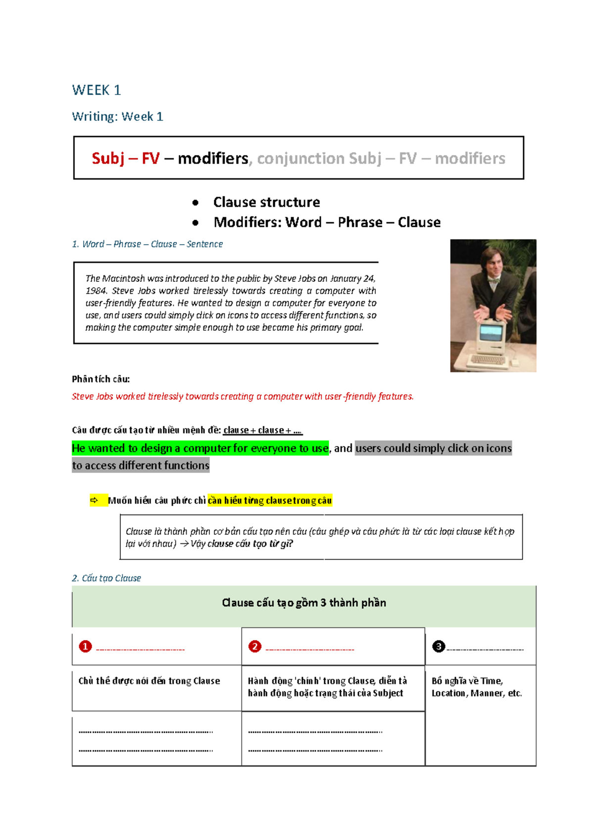 Writing Modifiers & Clause Structure - WEEK 1 - Studocu