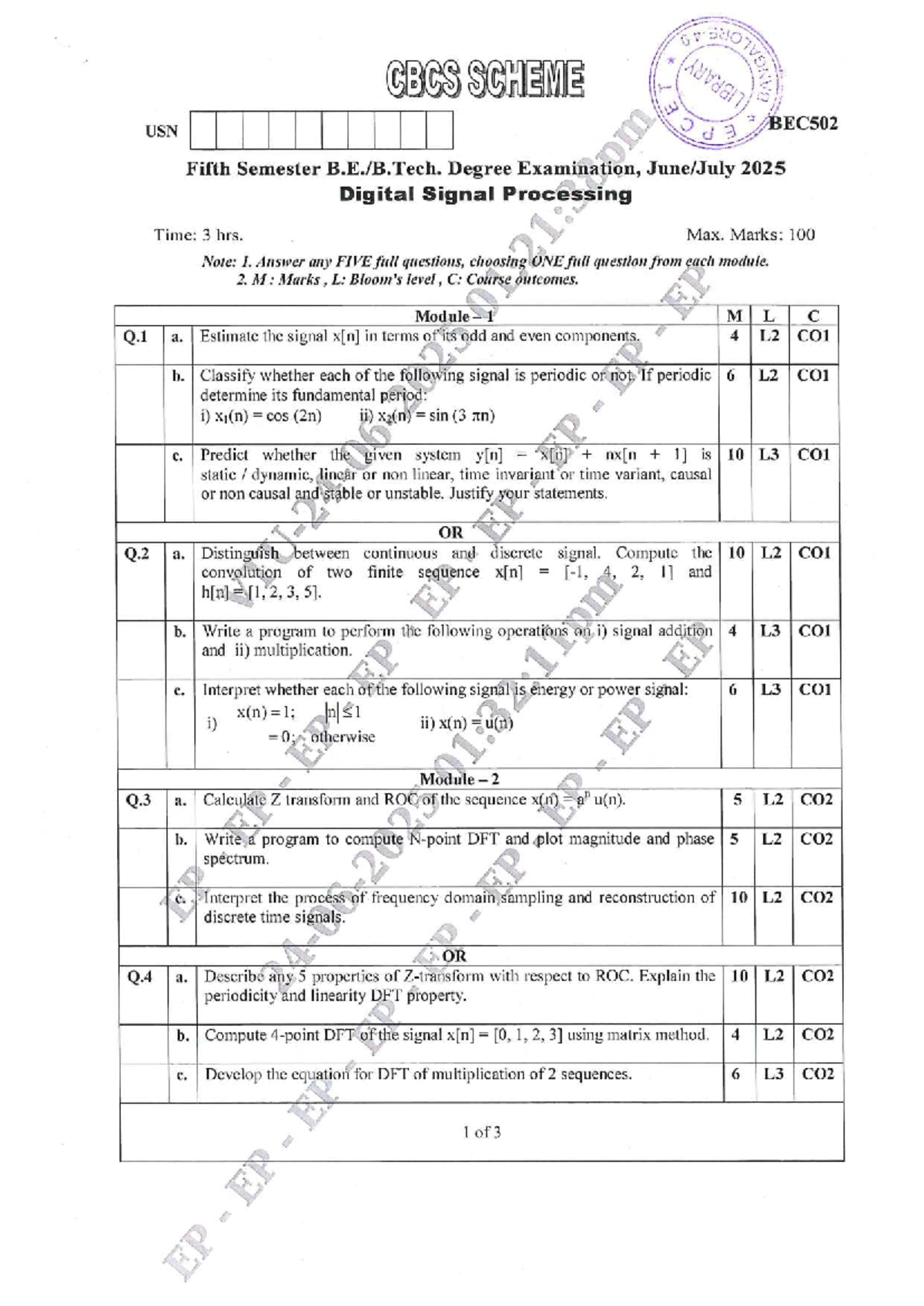 BEC502 - Digital Signal Processing Previous Year Question Paper (July ...