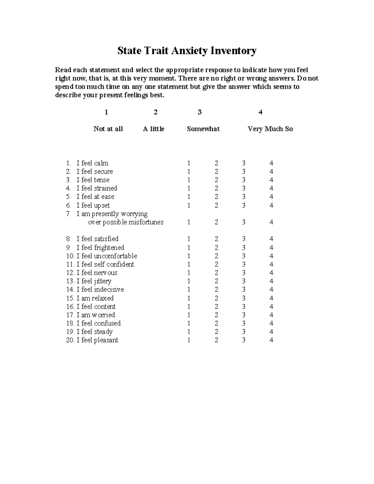 State Trait Anxiety Inventory Assessment Guide (STAI) - Studocu