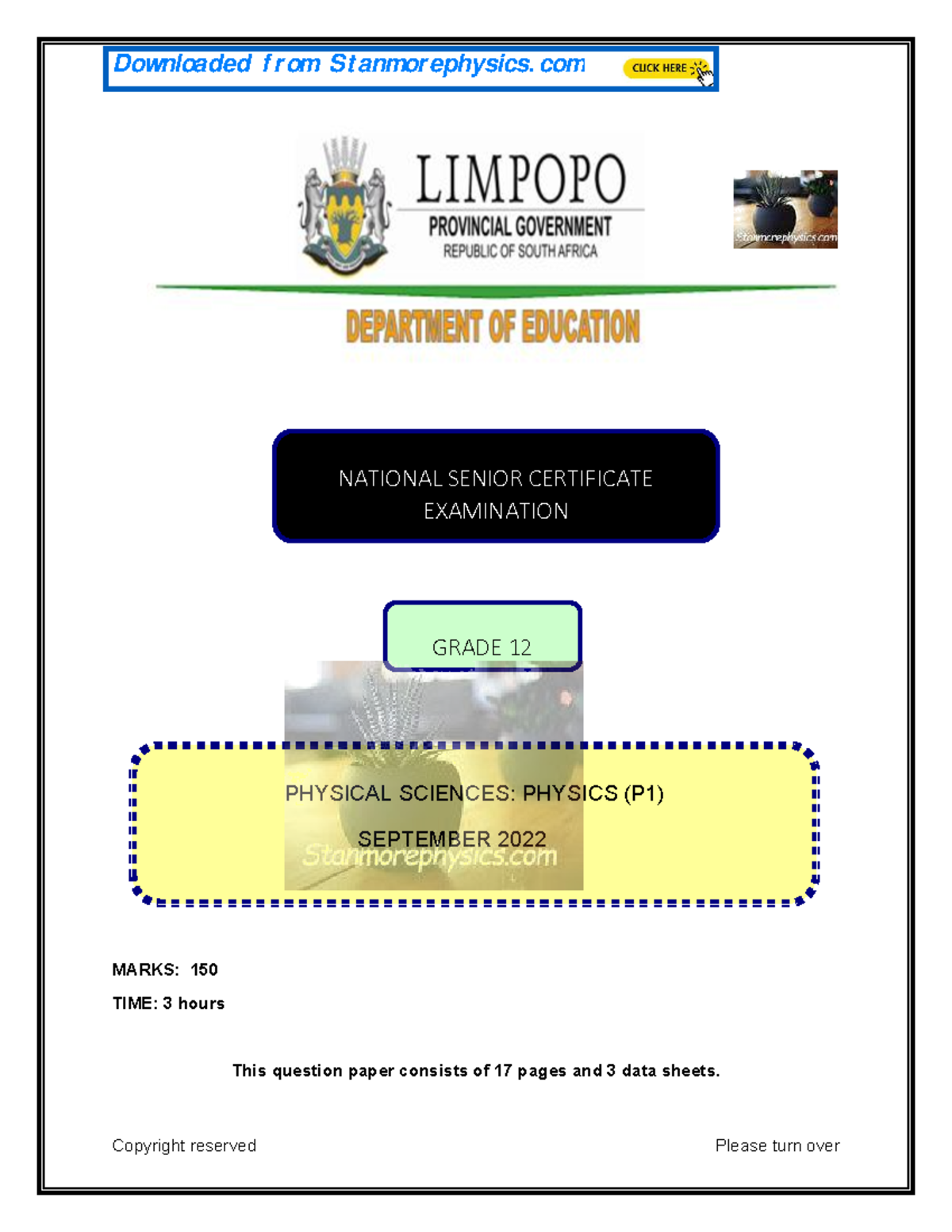 Limpopo Physical Science Grade 12 September 2022 P1 & Memo Exam - Studocu