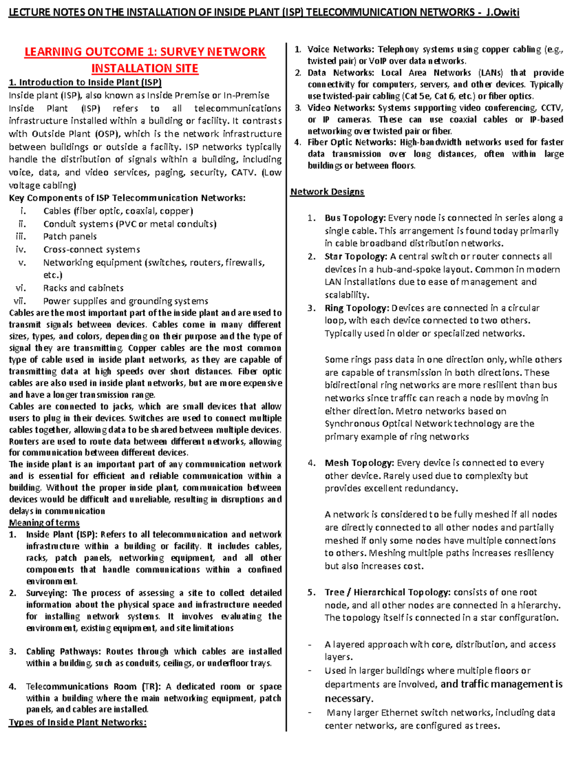 Inside Plant Networks Study Notes for Course 25 9 - Studocu
