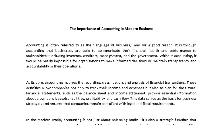 The Role of Accounting in Modern Business Practices - Studocu
