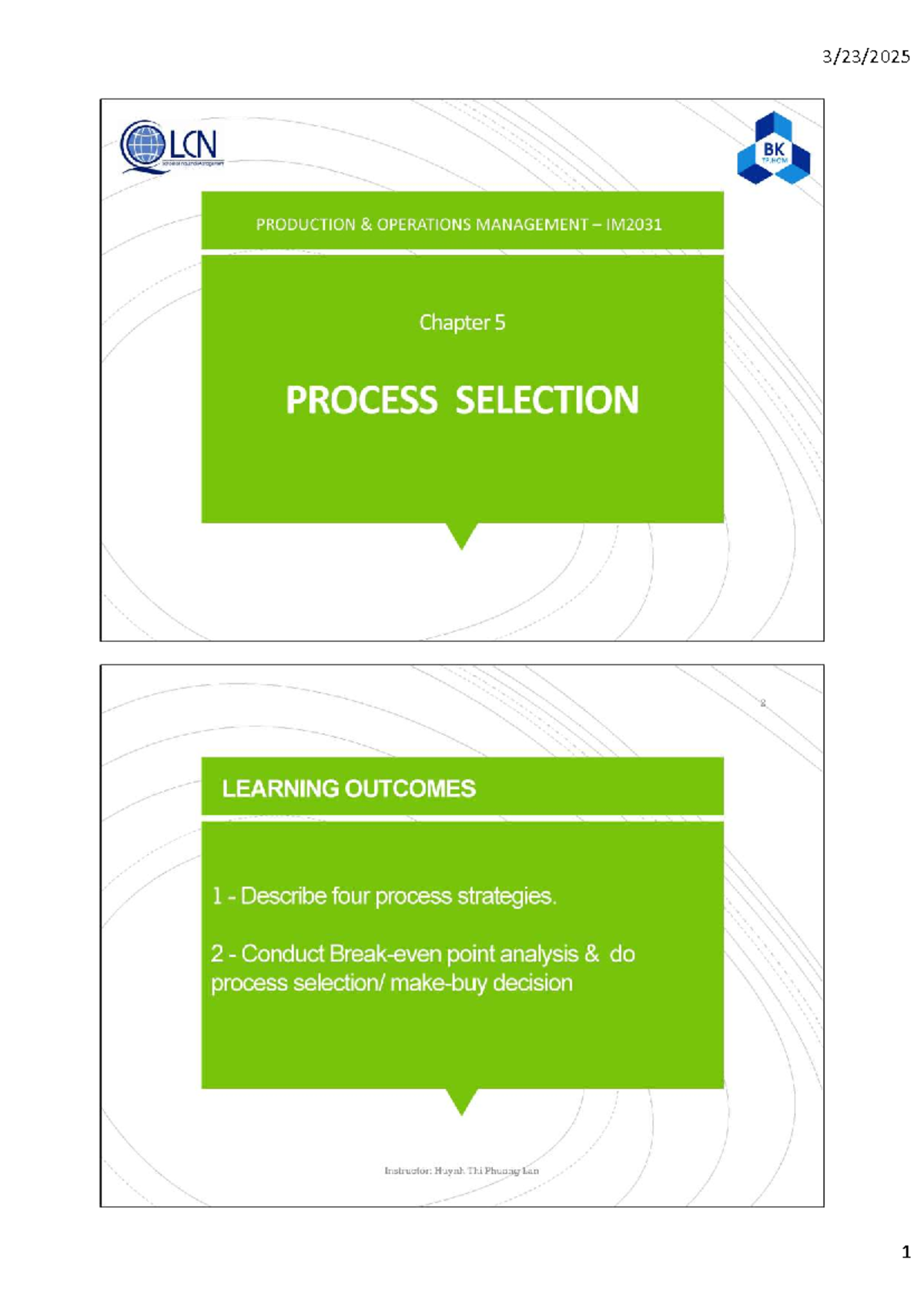 IM2031 POM Chapter 5: Process Selection & Strategies Overview - Studocu