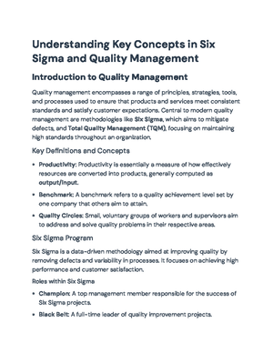 D469 - Quality, continuous improvement and lean six sigma - Studocu