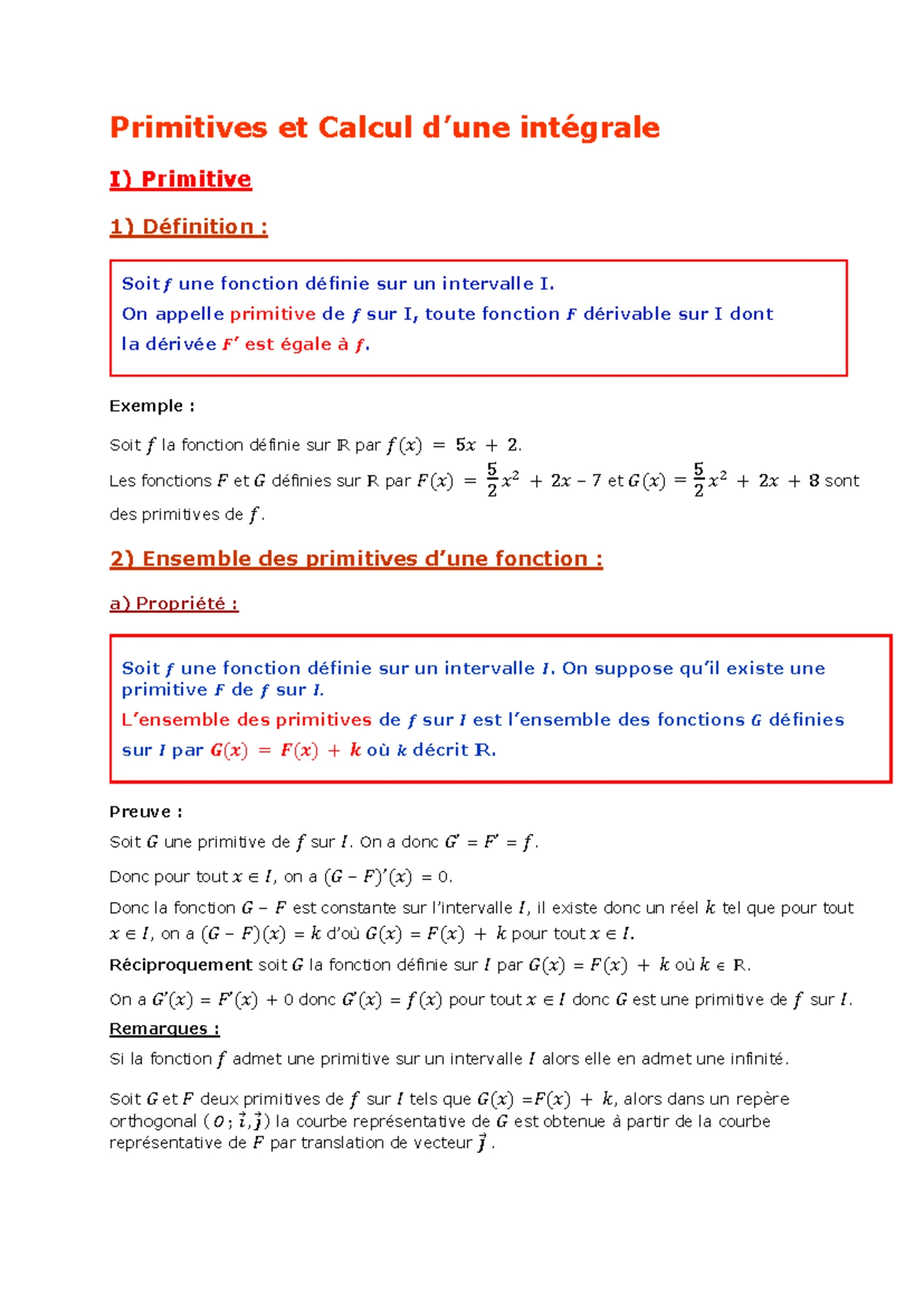 Primitives: Cours sur les fonctions et leurs primitives (TS) - Studocu