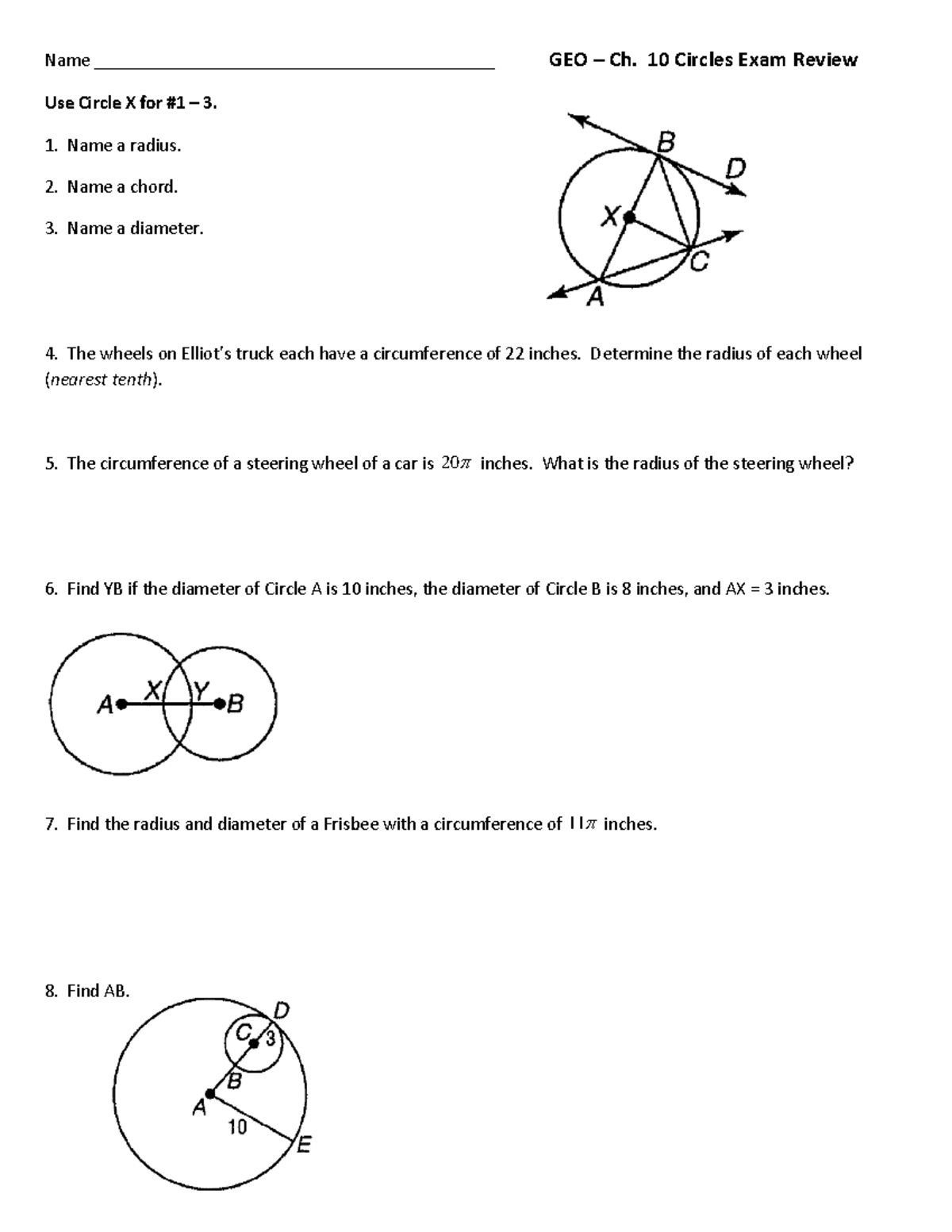 GEO 10: Circles Final Exam Review Worksheet and Practice Problems - Studocu