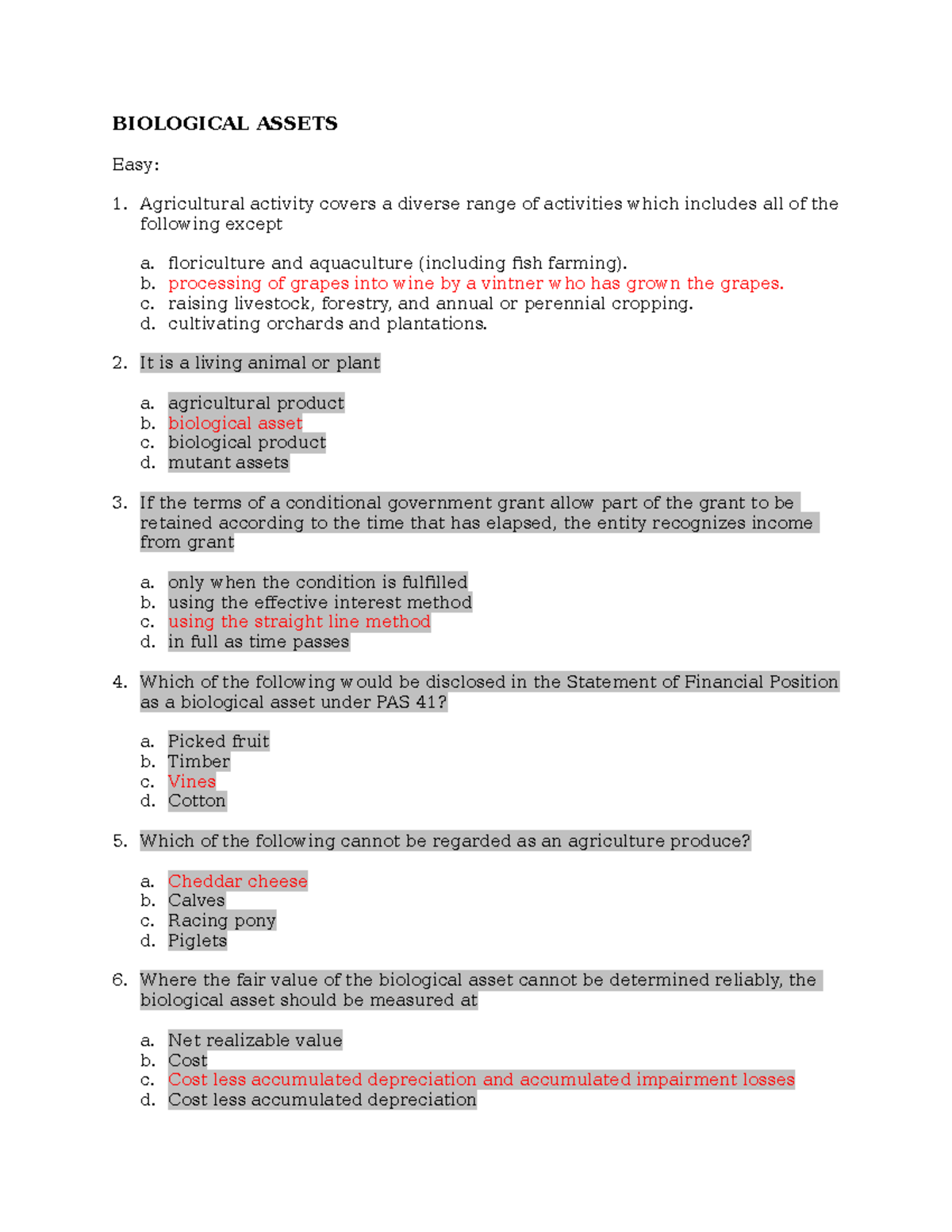 BIO 101: Biological Assets Study Guide and Exam Prep - Studocu