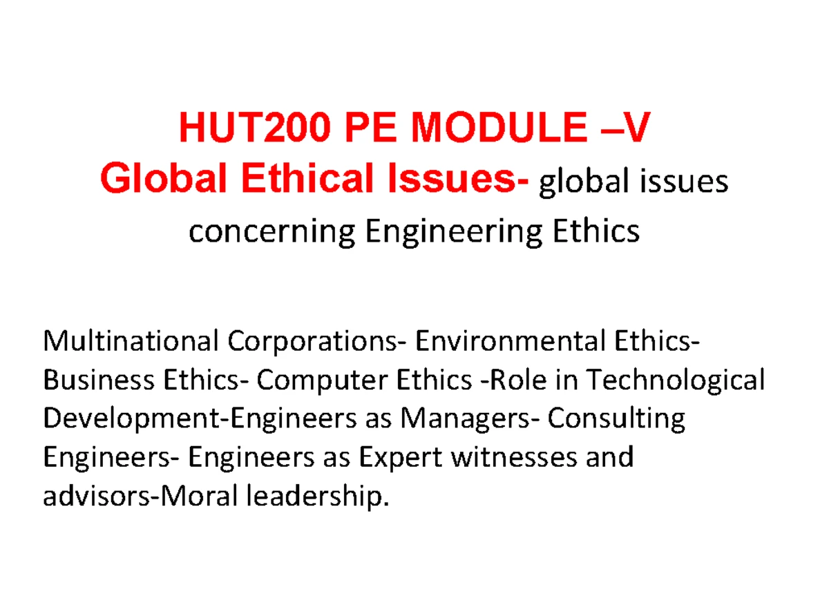 Professional Ethics Module 5 Module 5 Global Ethical Issues Multi