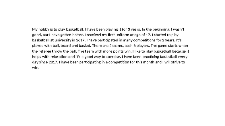 Basketball Journey: My Passion and Progress in Writing - Studocu