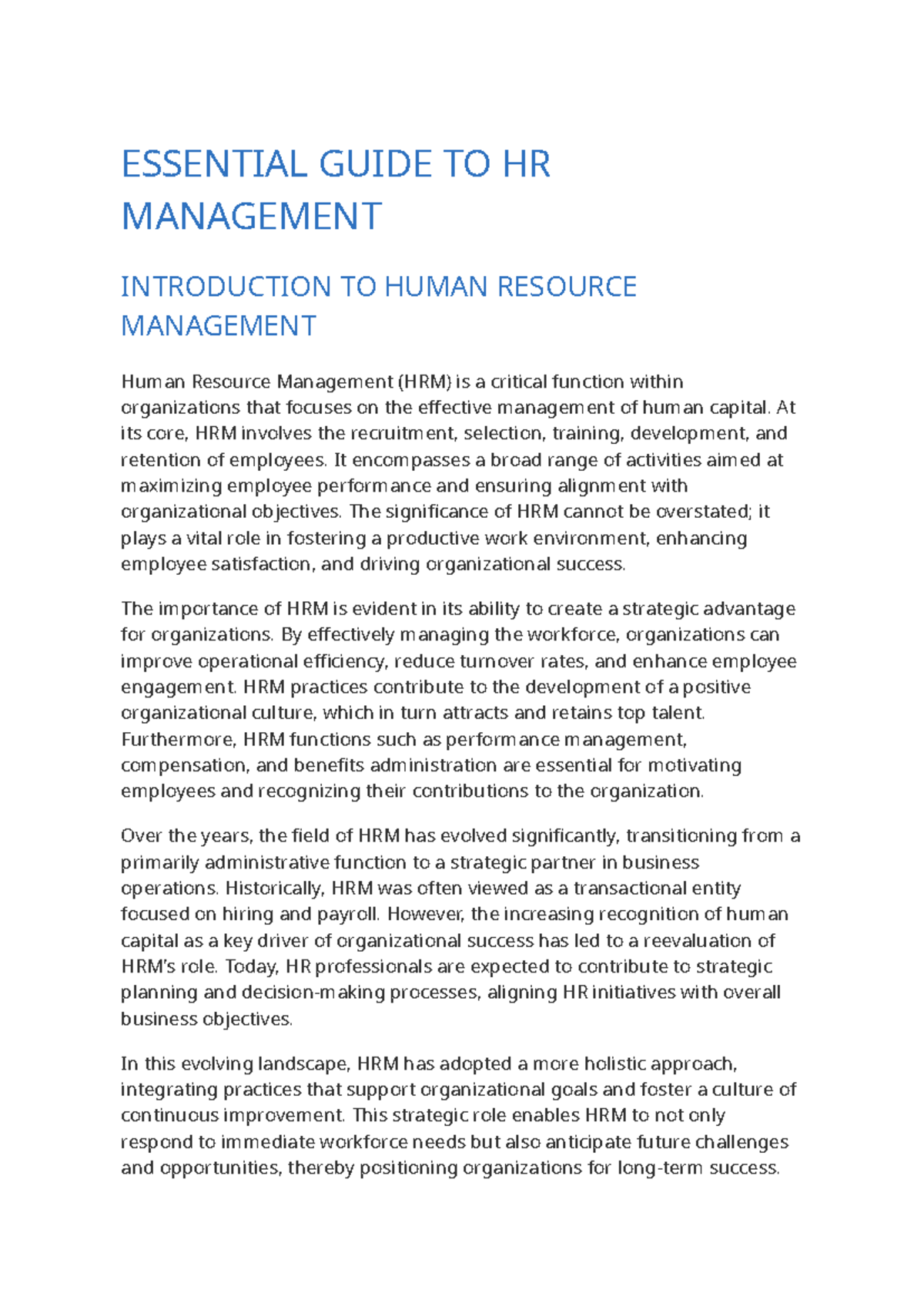 Essential Guide to HR Management - ESSENTIAL GUIDE TO HR MANAGEMENT ...