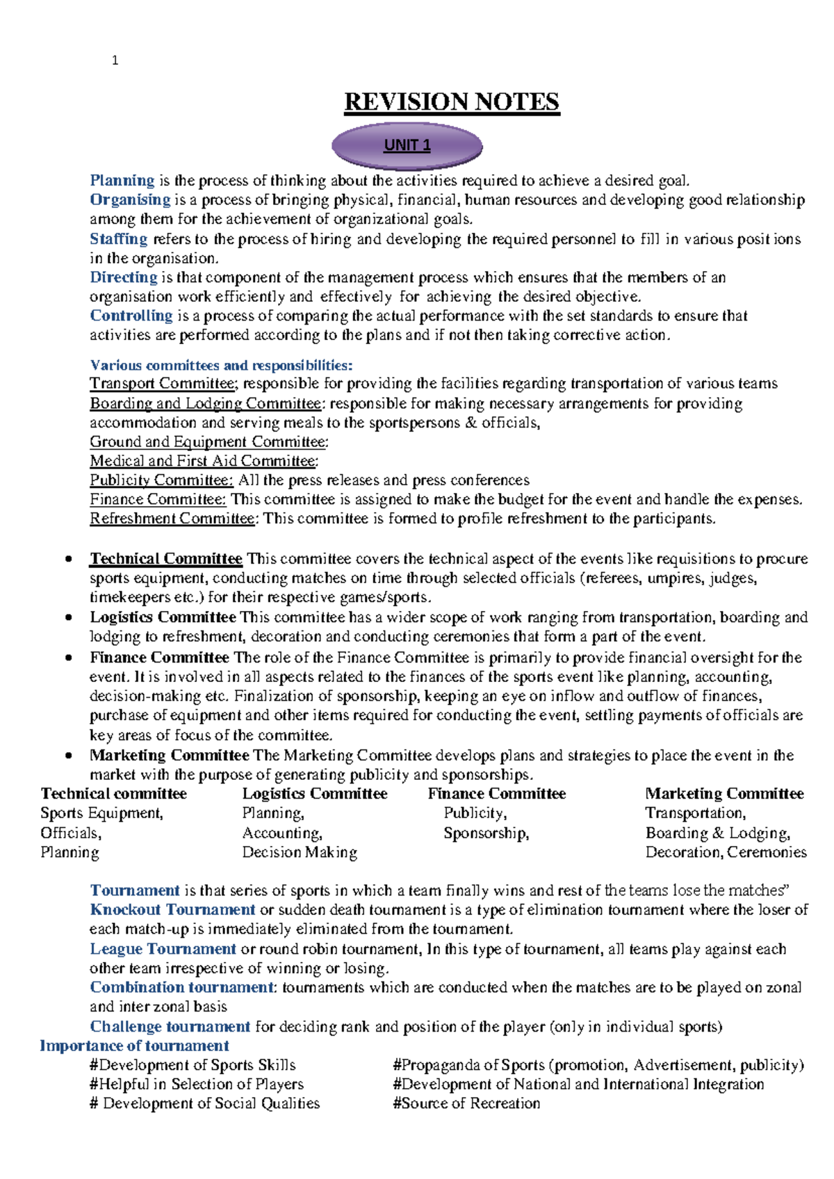 P.E. Revision Notes 2025-26: Comprehensive Guide to Sports Management ...