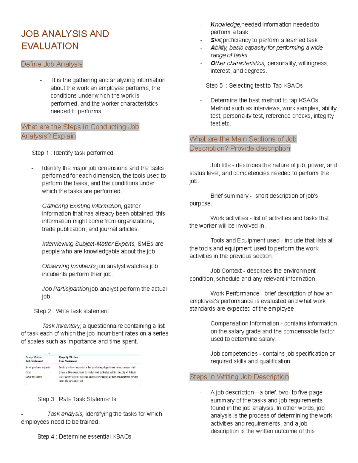 JOB Analysis and Evaluation: Key Steps and Methods - Studocu
