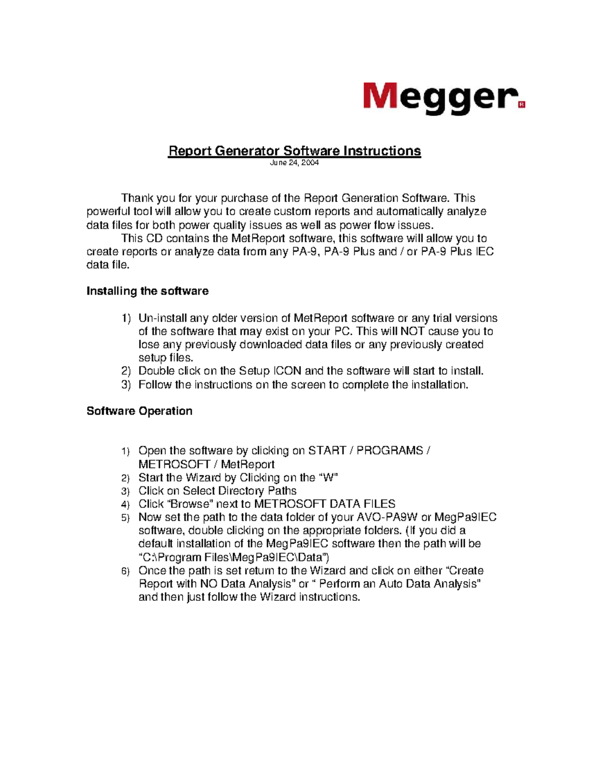 MetReport Software Installation Instructions - User Guide - Studocu