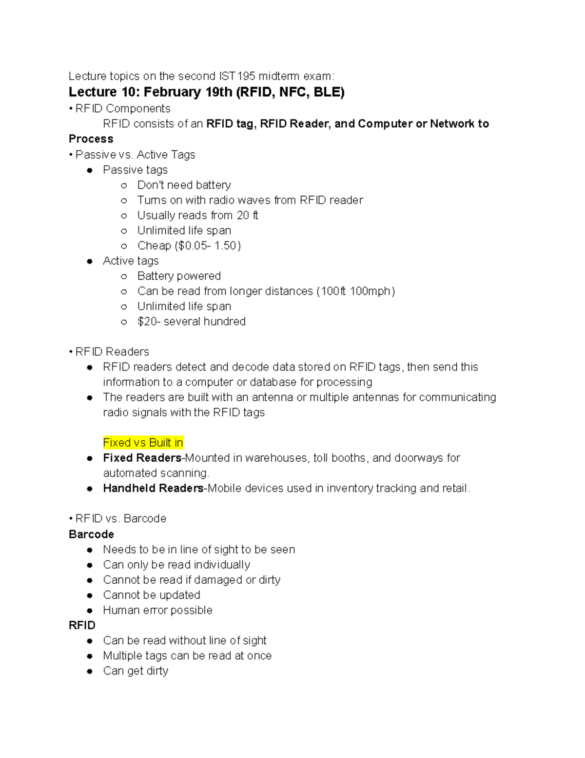 IST test 2 - Study Guide test 2 - Lecture topics on the second IST195 ...
