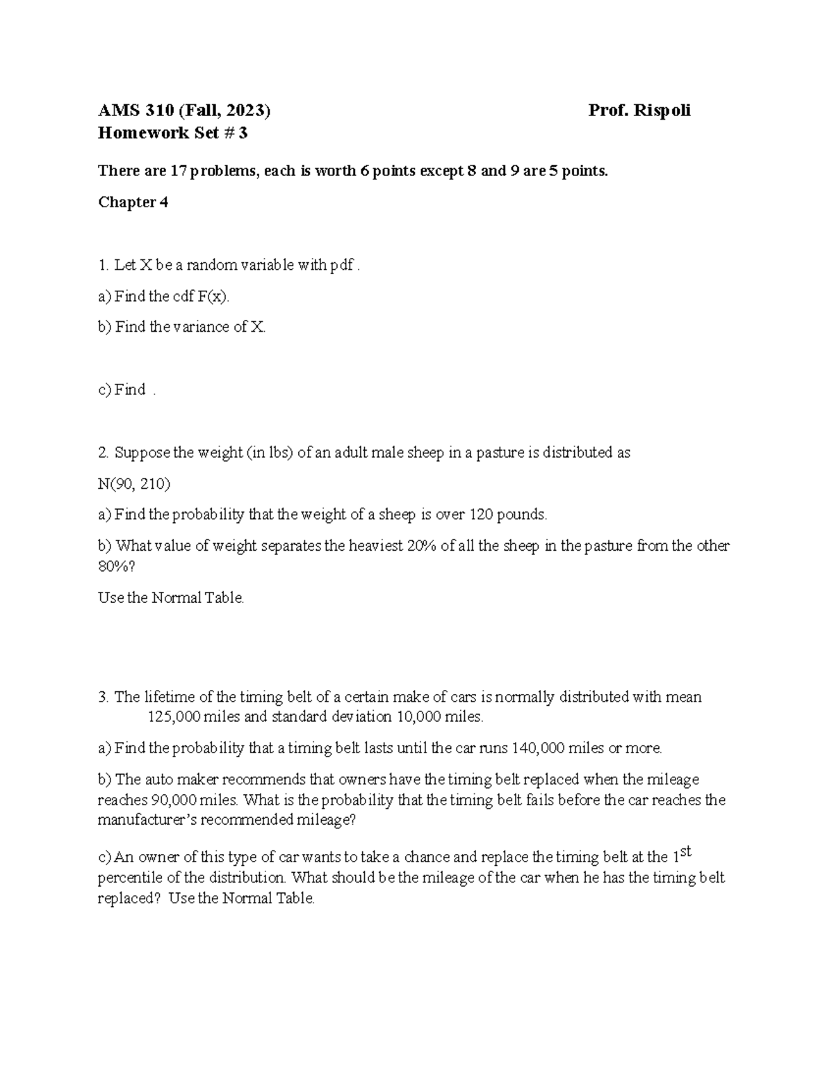 AMS 310 Fall 2023 HW 3 - ams310 hw3 practice - AMS 310 (Fall, 2023 ...