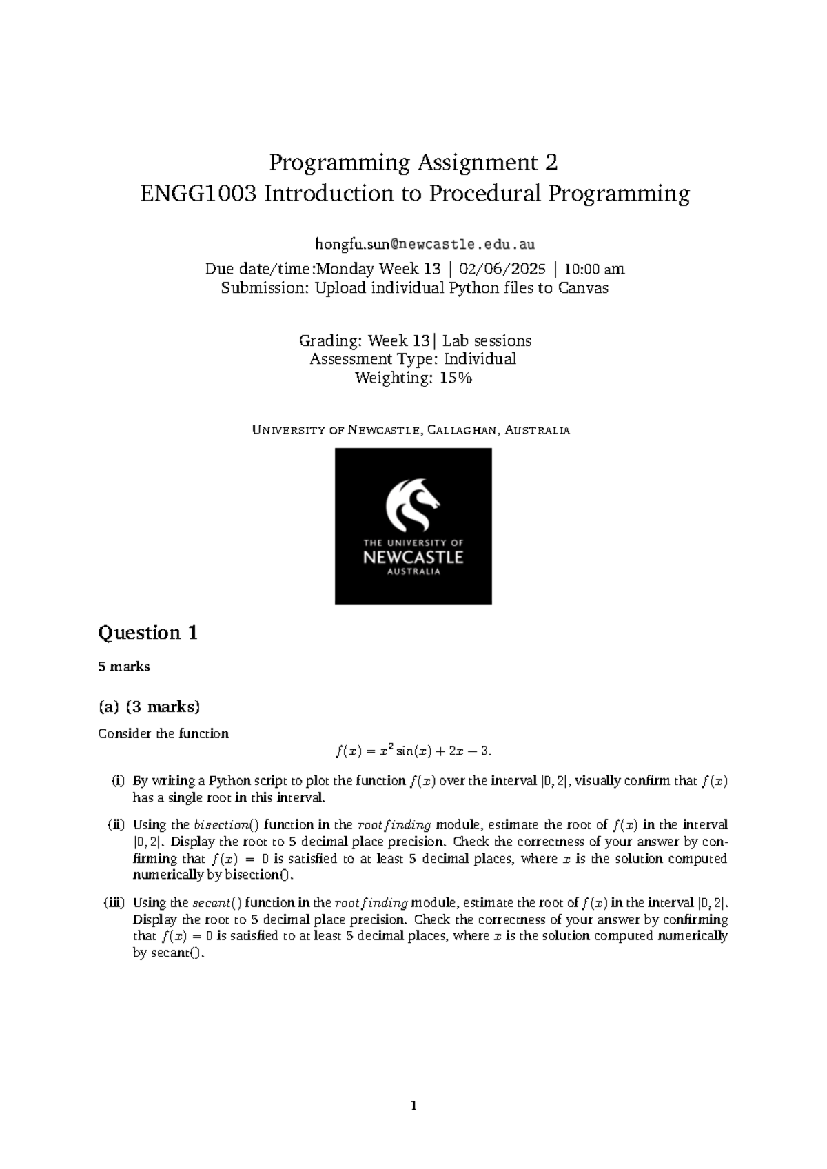 2025 ENGG1003 Programming Assignment 2: Procedural Python Tasks - Studocu