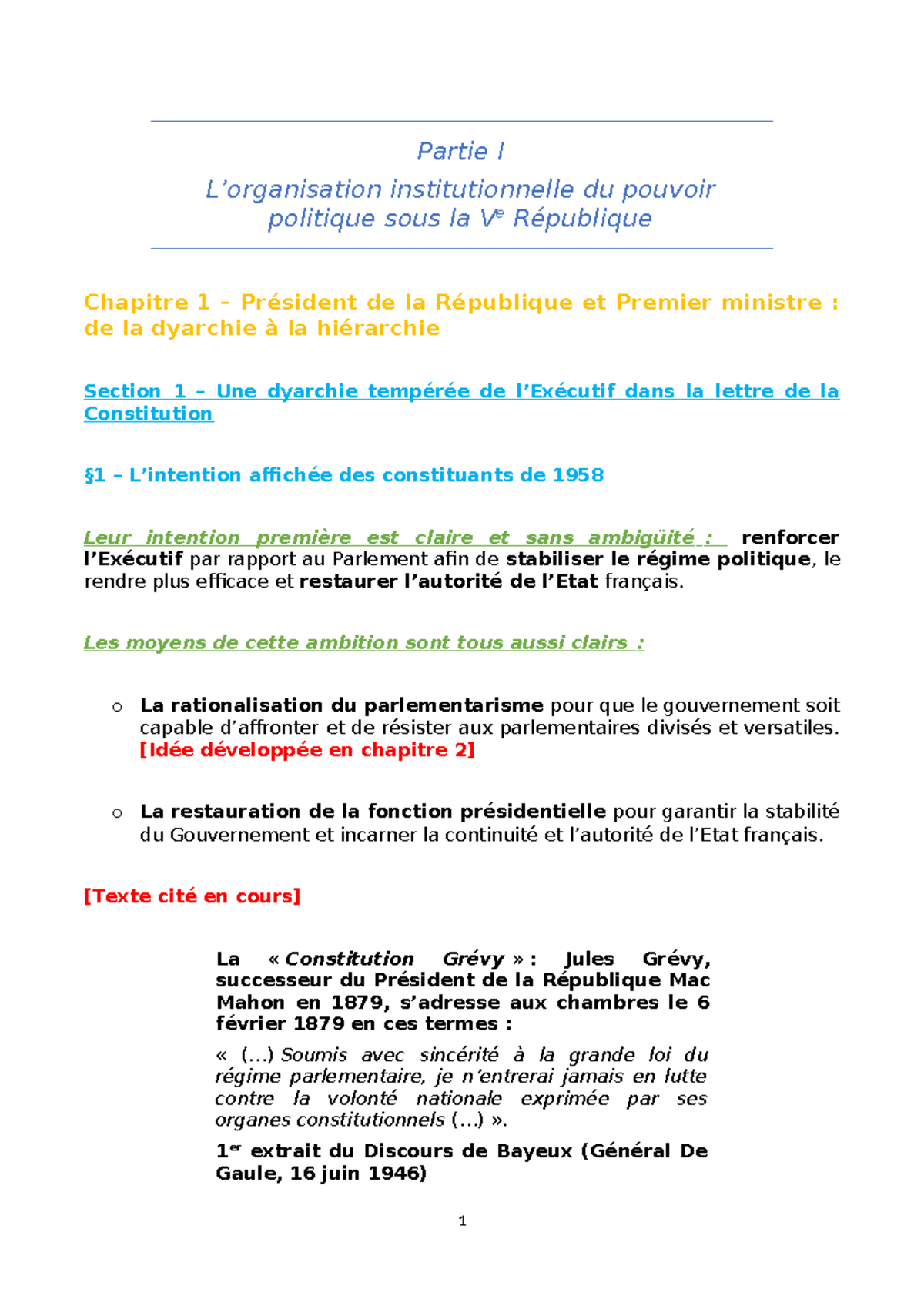 DC2 - Partie I : Pouvoir Politique sous la Ve République - Chapitre 1 ...