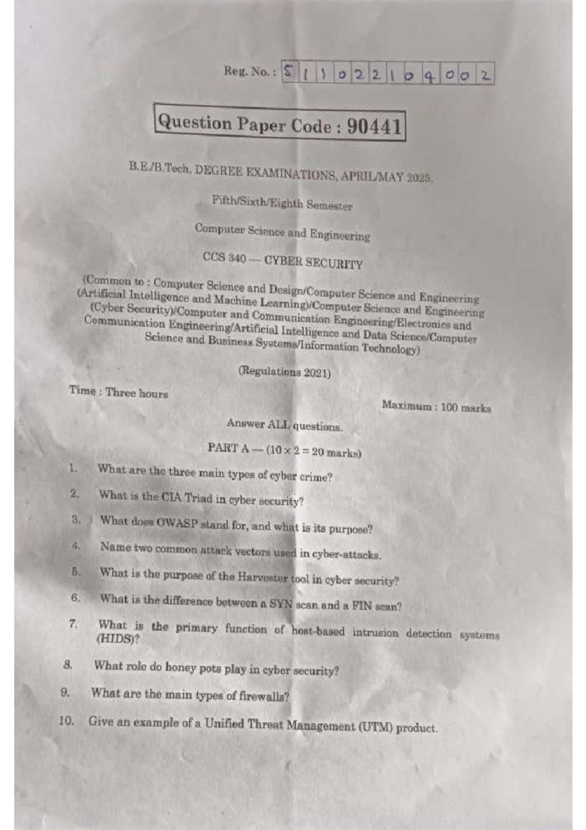 CCS 340 Cyber Security Question Paper - Degree Exams 2025 - Studocu