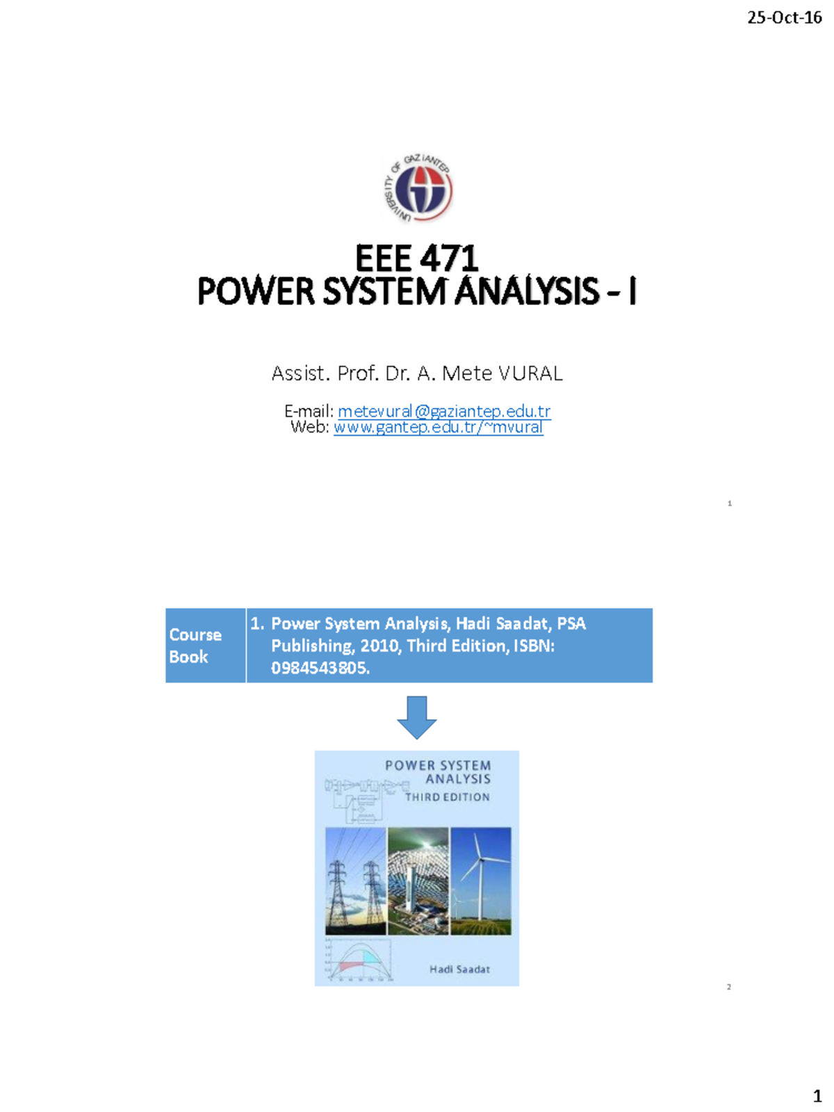 EEE 471 Power System Analysis - I Course Overview and Resources - Studocu