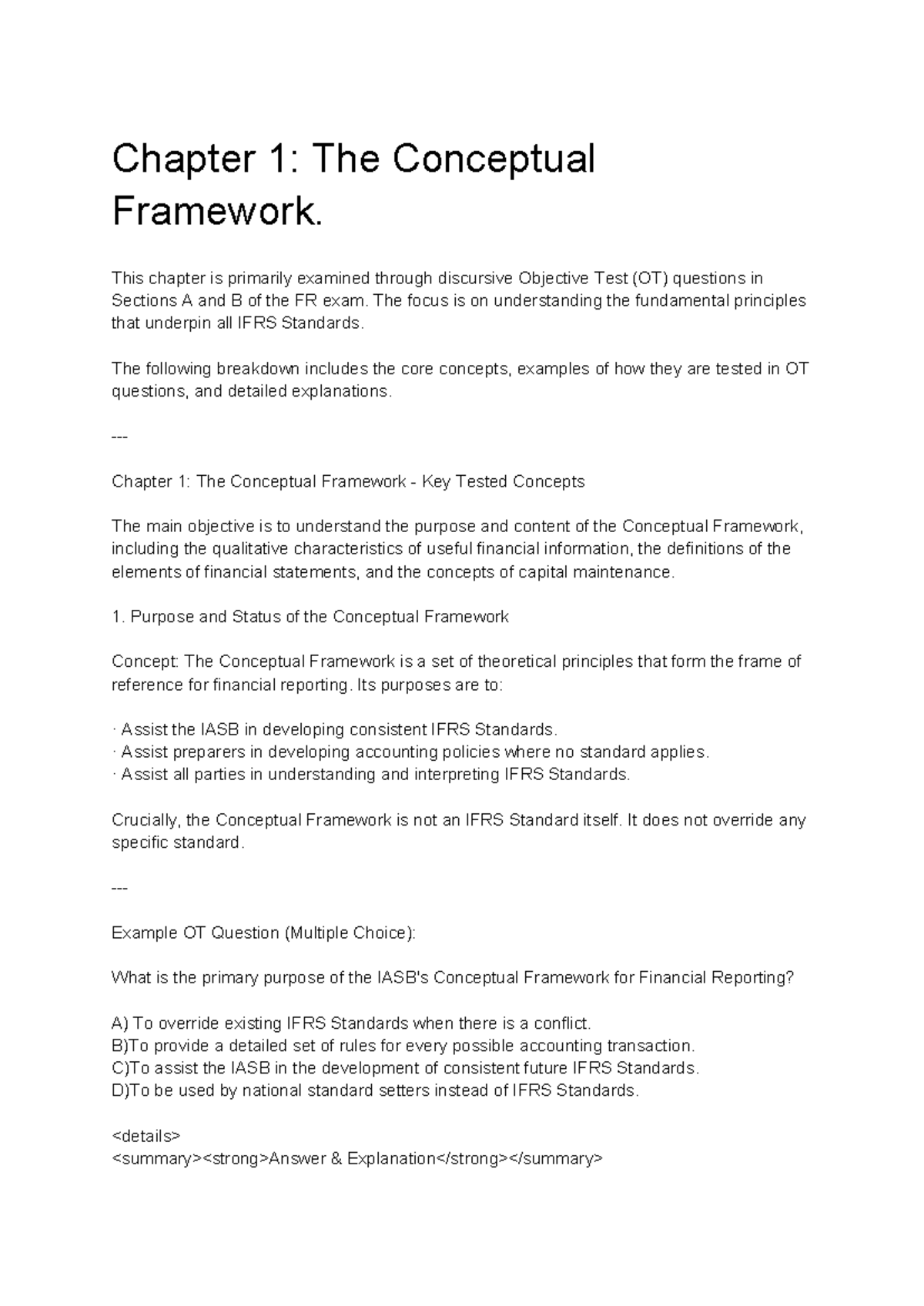 FR 1: Chapter 1 - Understanding the Conceptual Framework - Studocu