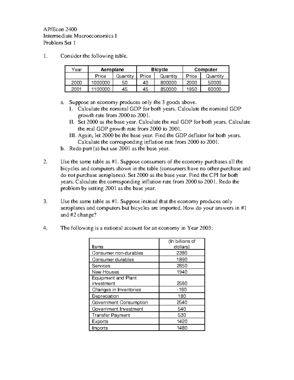 Econ 2400 Intermediate Macroeconomics I: Solution to Practice Problem ...