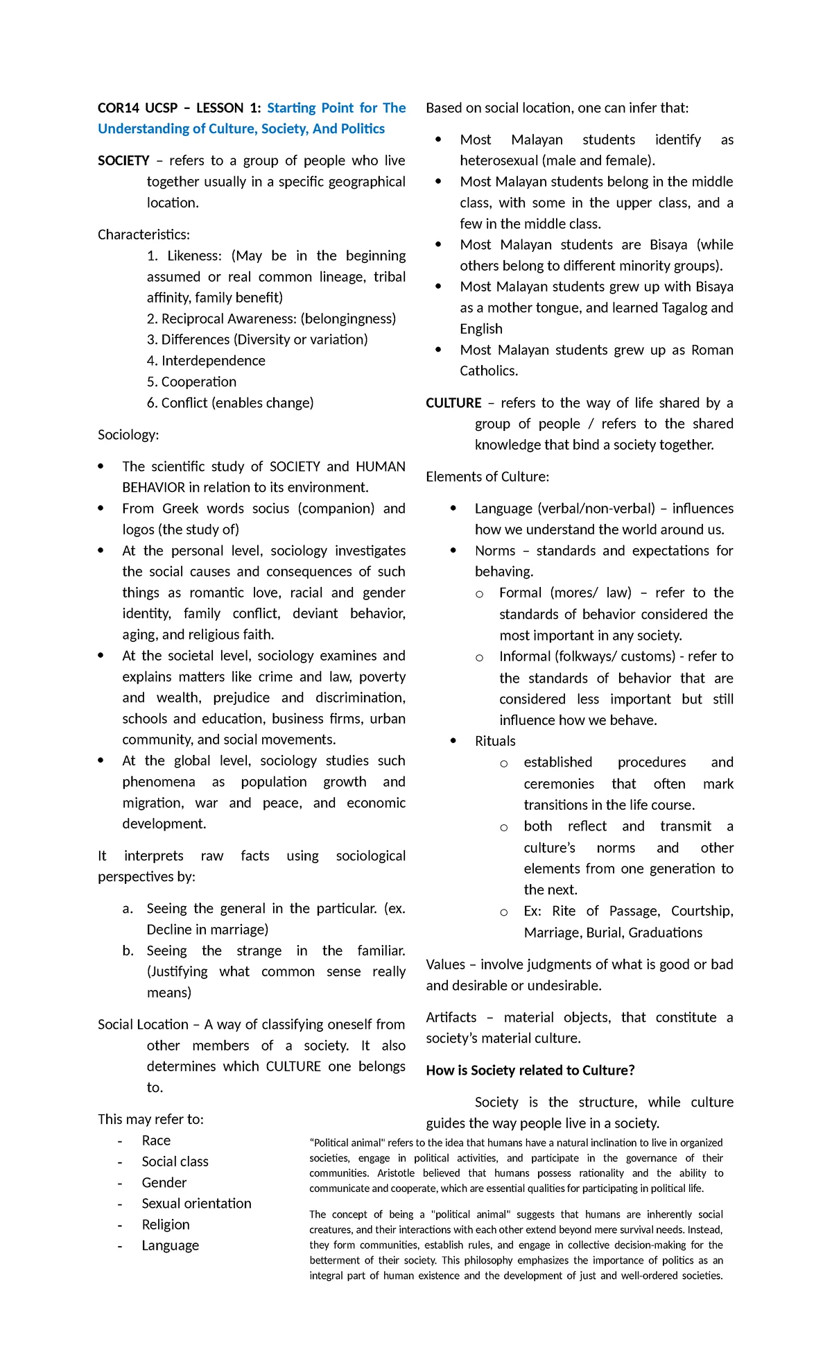 UCSP Module 1 & 2: Sociological Perspectives and Cultural Evolution ...