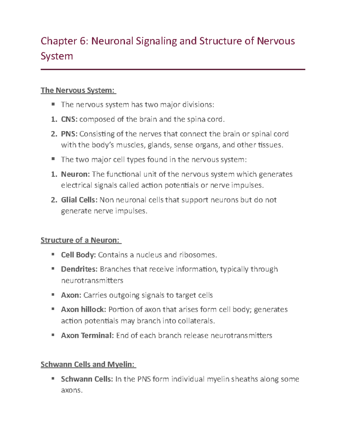 Chapter 6: Structure and Function of the Nervous System - Studocu