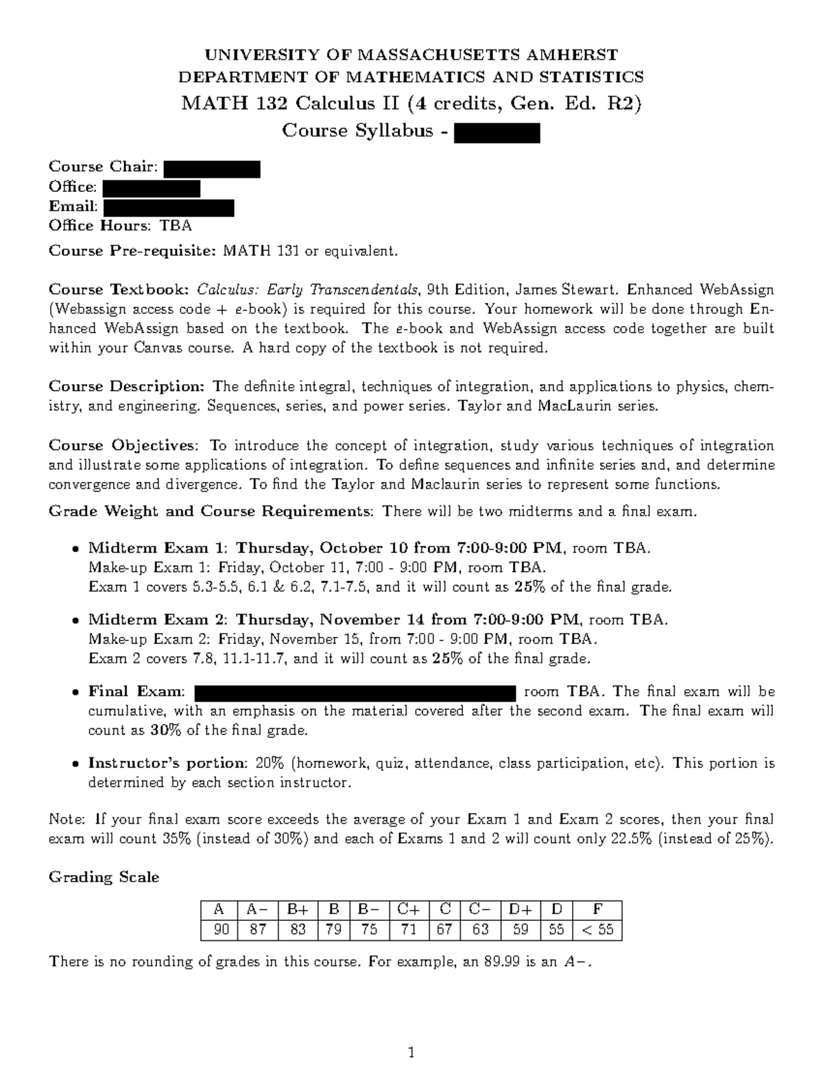 MATH 132 Calculus II Fall 2024 Course Syllabus and Schedule - Studocu