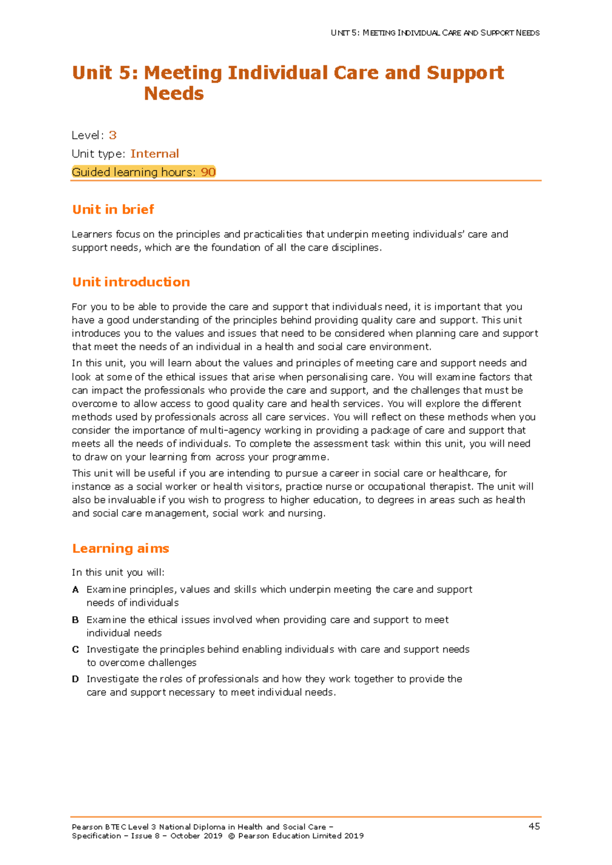 Unit 5: Meeting Individual Care & Support Needs (BTEC L3 Health ...