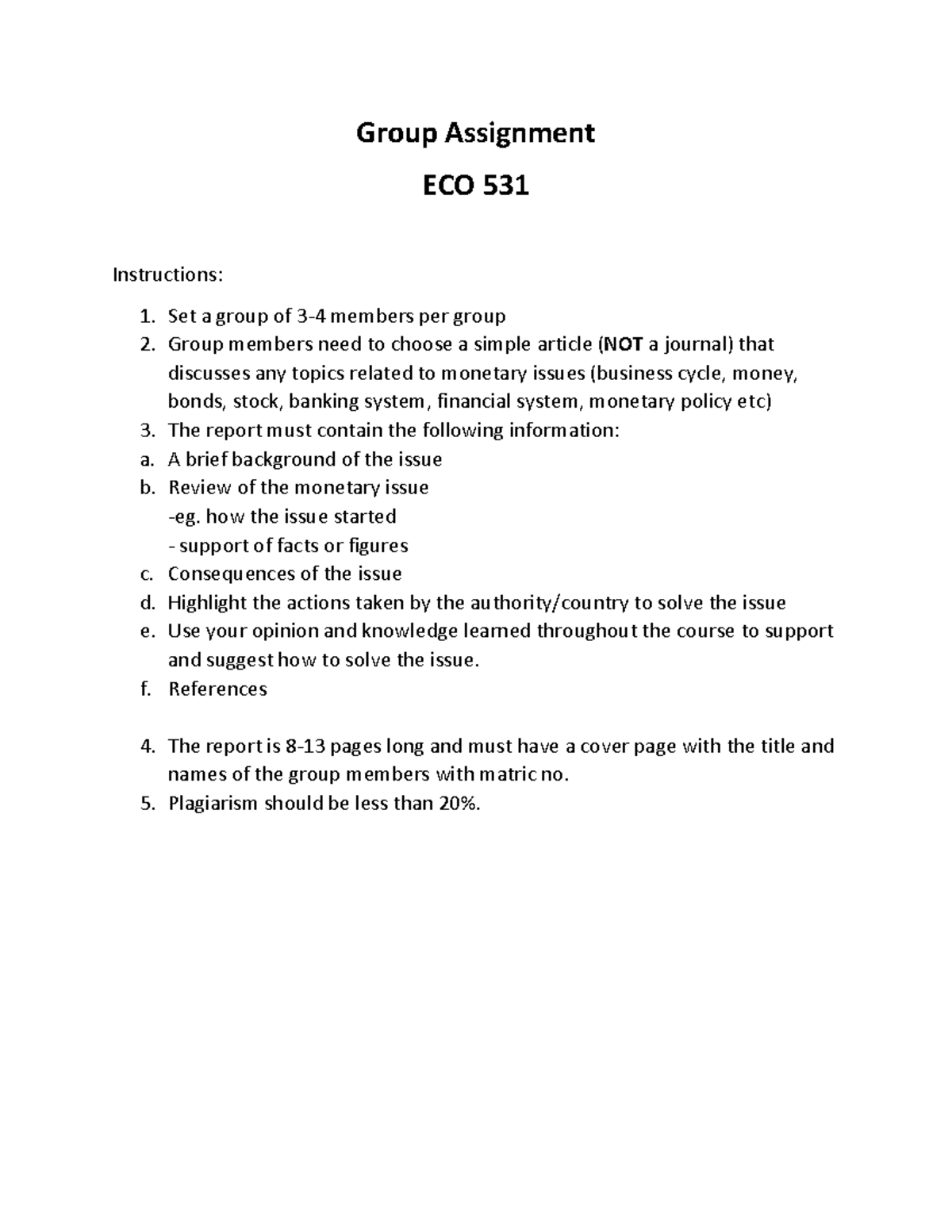 Instruction on Group Assignment OCT 2024 - Group Assignment ECO 531 ...