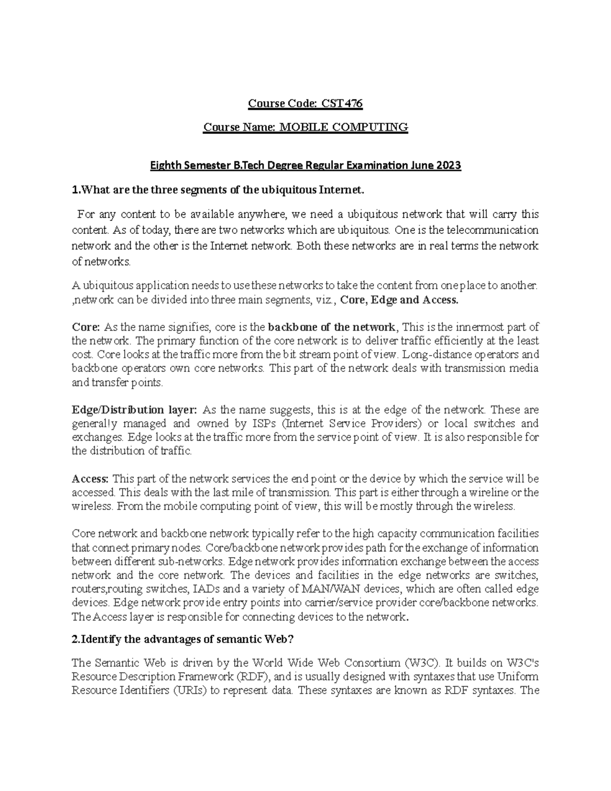 CST 476 Mobile Computing June 2023 Solved Question Paper - Studocu