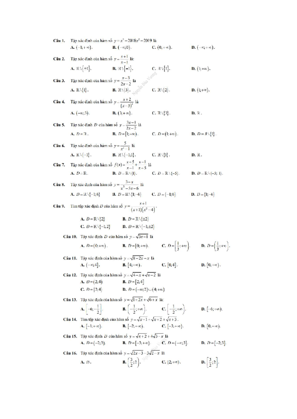 Tài liệu ôn tập: Xác định hàm số và tính chất (MATH 101) - Studocu