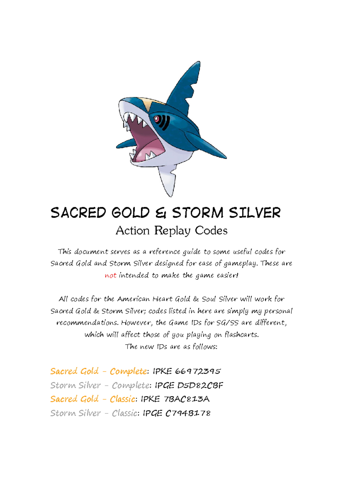 Action Replay Codes for Sacred Gold & Storm Silver Guide - Studocu