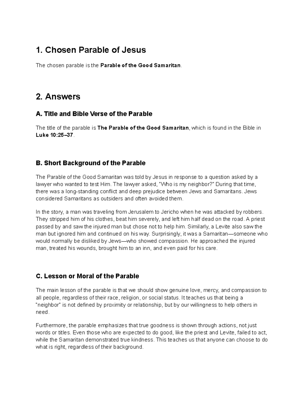 Nica Carredo Final Assignment: The Good Samaritan Parable Analysis ...