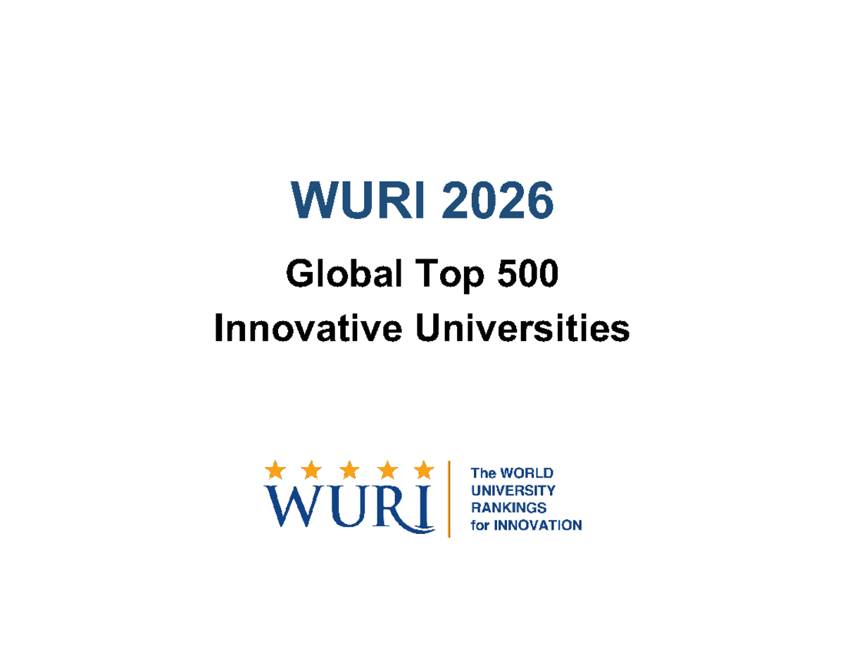 WURI 2026: Global Top 500 Innovative Universities Rankings - Studocu