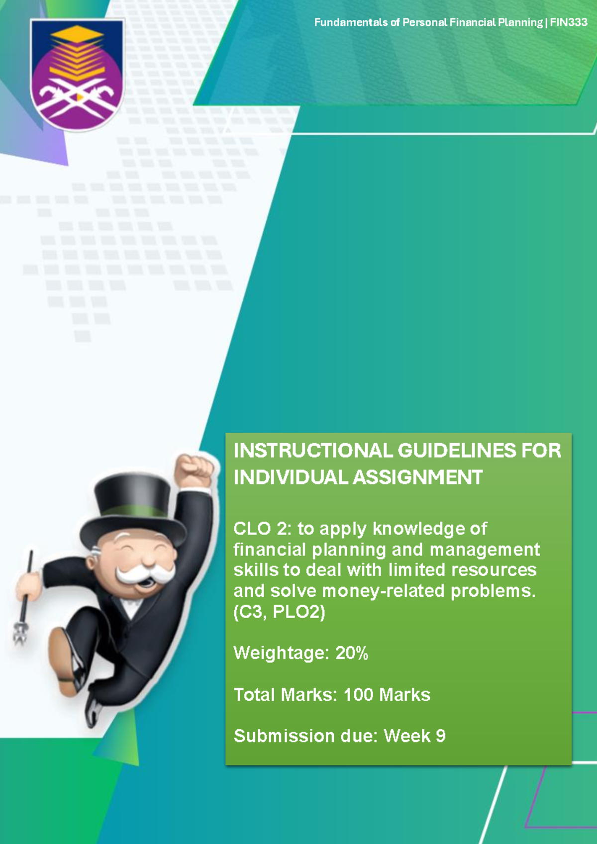 Instructional Guidelines FOR Individual Assignment FIN333 ...