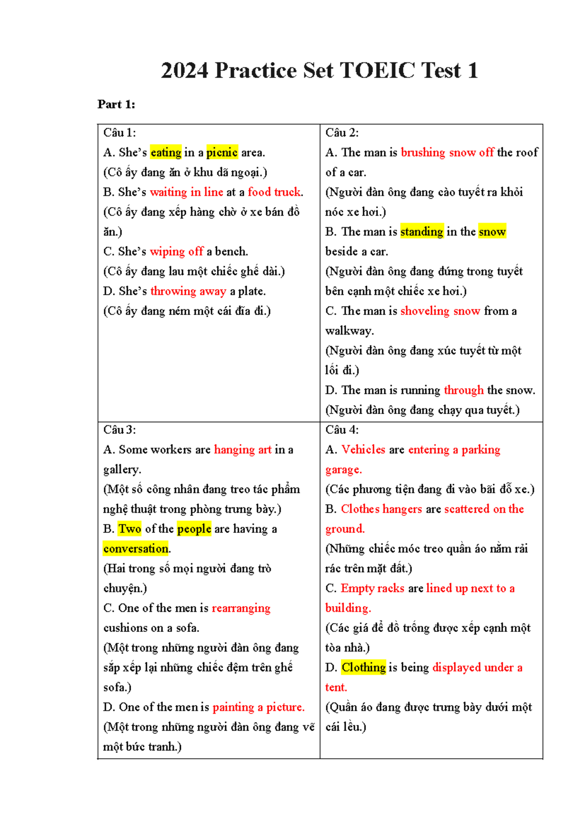 2024 TOEIC Test 1 Practice Set: Listening Comprehension Exercises - Studocu
